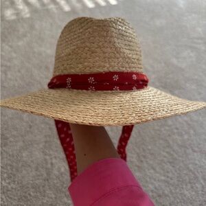 Madewell Raffia straw hat with Red scarf. Brand new with tag, no flaws